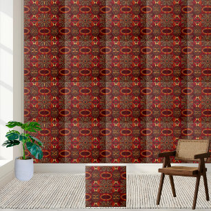 Cerâmica Azulejo de padrão inspirado africano vermelho e Do