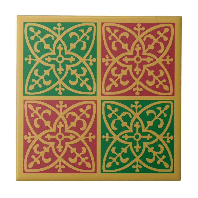 Cerâmica Azulejo de padrão Red Green Fleur de Lis (Frente)