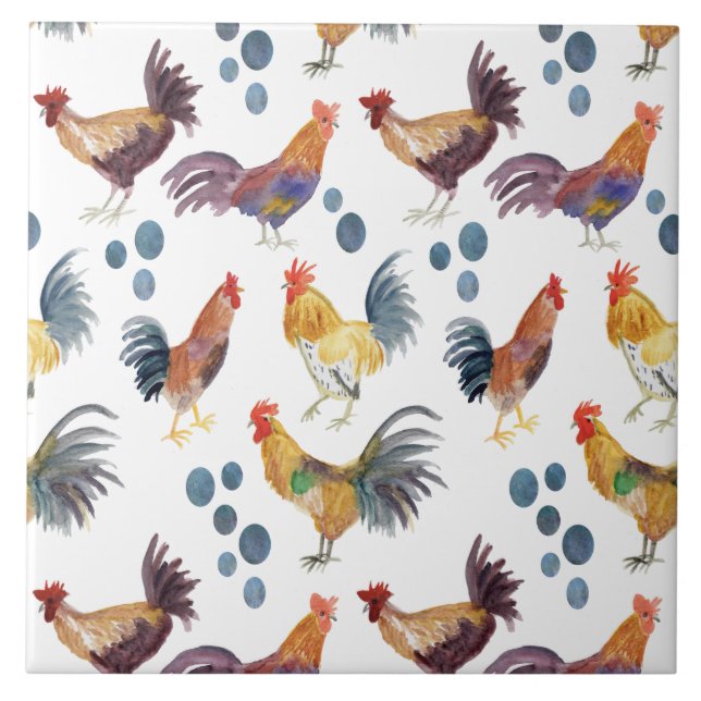 Cerâmica Azulejo de padrões de frangos e ovos coloridos (Frente)