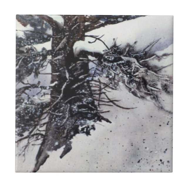Cerâmica Azulejo de paisagem da palha da neve do inverno (Frente)