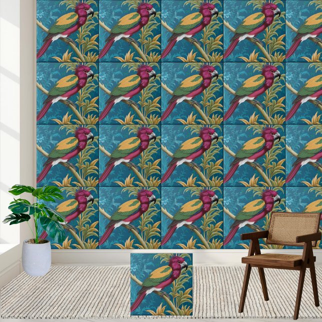 Cerâmica Azulejo de papagaios tropicais (Tropical Chinoiserie Parrot Tile)