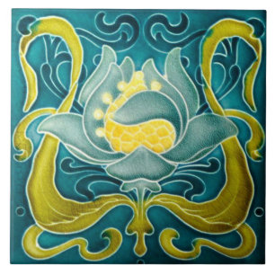 Cerâmica Azulejo de Parede Art Nouveau Amarelo e Azul