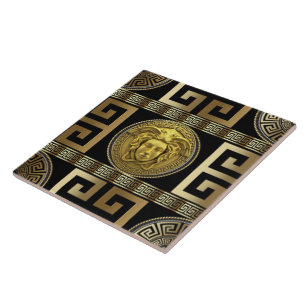 Cerâmica Azulejo de Parede Medusa Grega em Ouro "The New Co