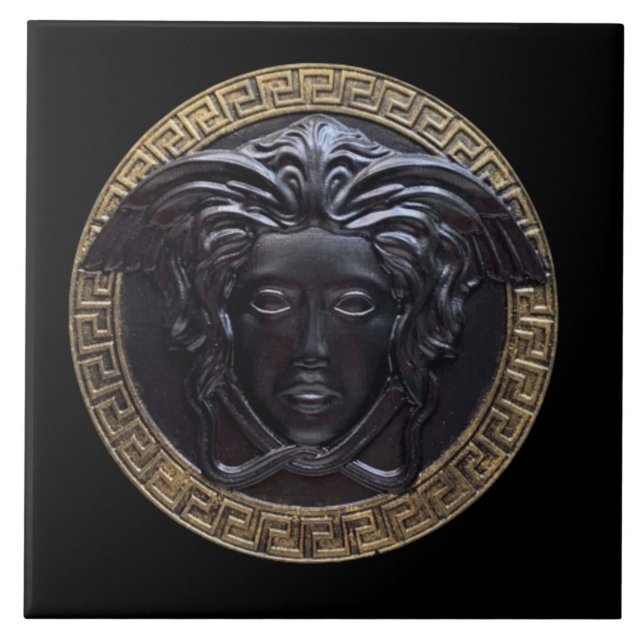Cerâmica Azulejo de Parede Medusa Preto e Dourado com Chave (Frente)