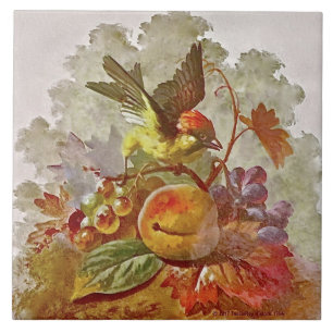 Cerâmica Azulejo de pássaro e Fruta pintado à mão pela R