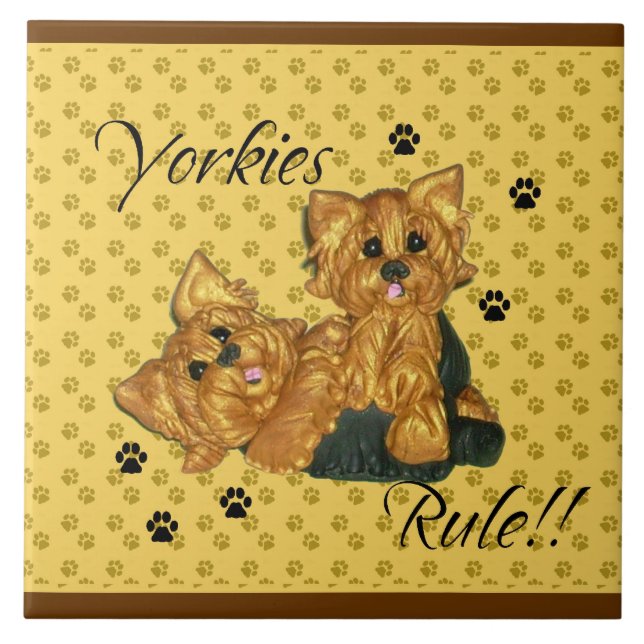 Cerâmica Azulejo de Pawprint da regra de Yorkies (Frente)