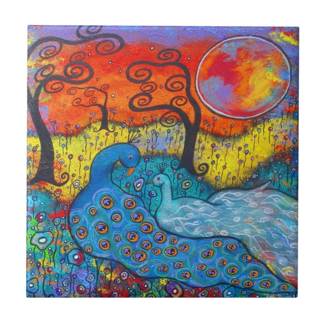 Cerâmica Azulejo de Peacocks Encantado (Frente)