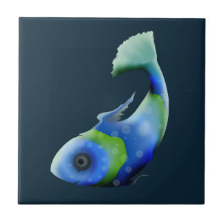 Cerâmica Azulejo de Peixe Verde e Azul
