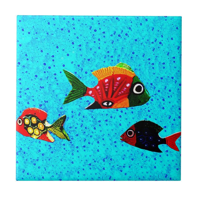Cerâmica Azulejo de Peixes Tropicais (Frente)