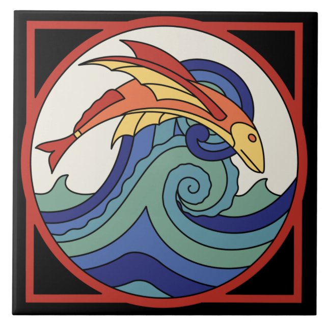 Cerâmica Azulejo de Peixes Voadores da Ilha da Catalunha (Frente)