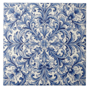 Cerâmica azulejo de pergaminho azul vintage
