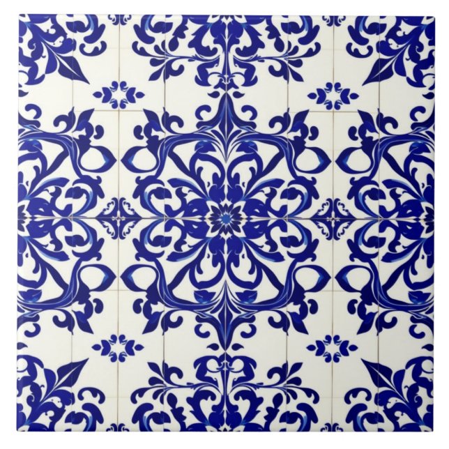 Cerâmica azulejo de pergaminho floral real (Frente)