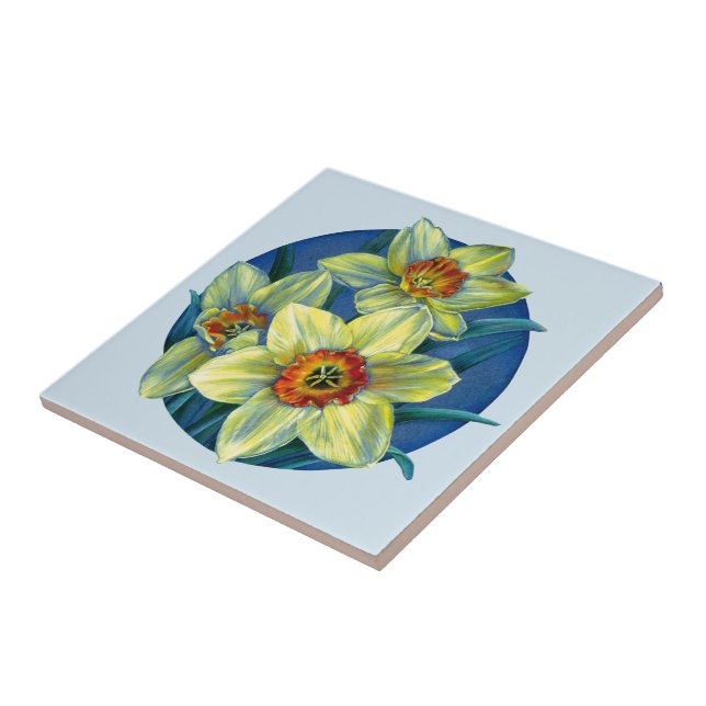 Cerâmica Azulejo de pintura de arte azul-clara daffodil (Lateral)