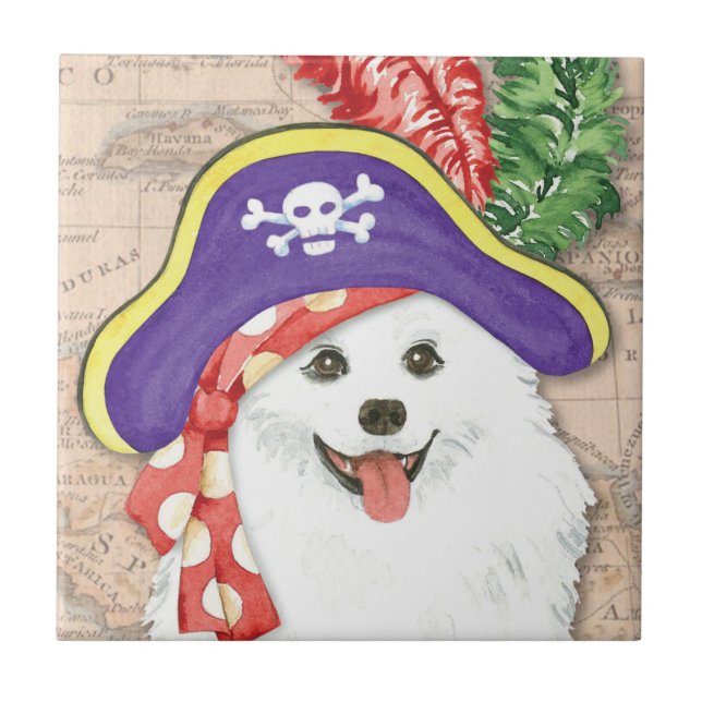 Cerâmica Azulejo de Pirata de Cachorro Eskimo Americano (Frente)