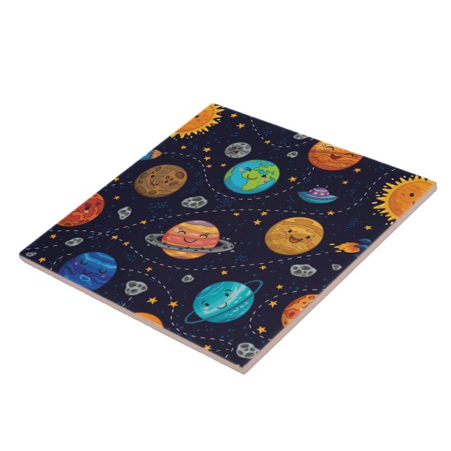 Cerâmica Azulejo de Planetas Felizes (Lateral)