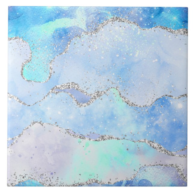 Cerâmica Azulejo de Prata Azul de Pastel inspirado no mármo (Frente)
