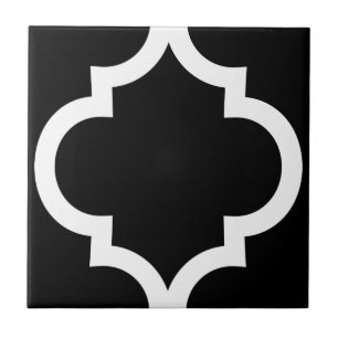 Cerâmica Azulejo de quatrefoil de marroquino preto e branco