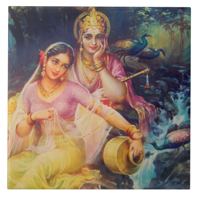 Cerâmica Azulejo de Radha e de Krishna (Frente)