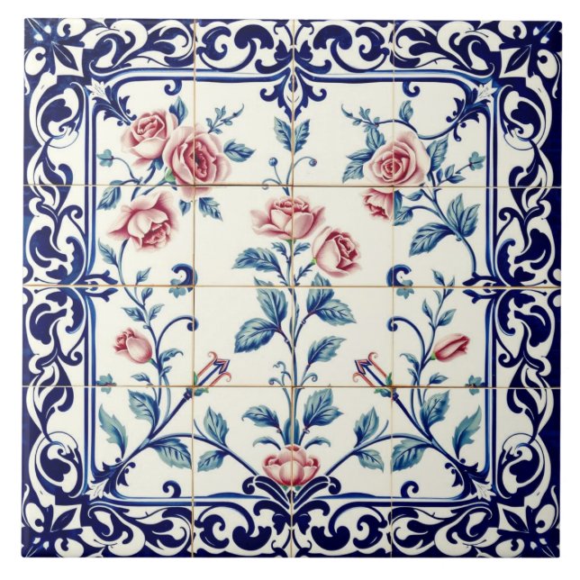 Cerâmica azulejo de rendilhado de rosa (Frente)
