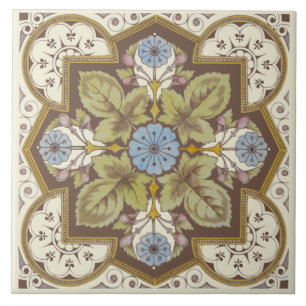 Cerâmica Azulejo de Reprodução Floral Vitoriano Belo Azul