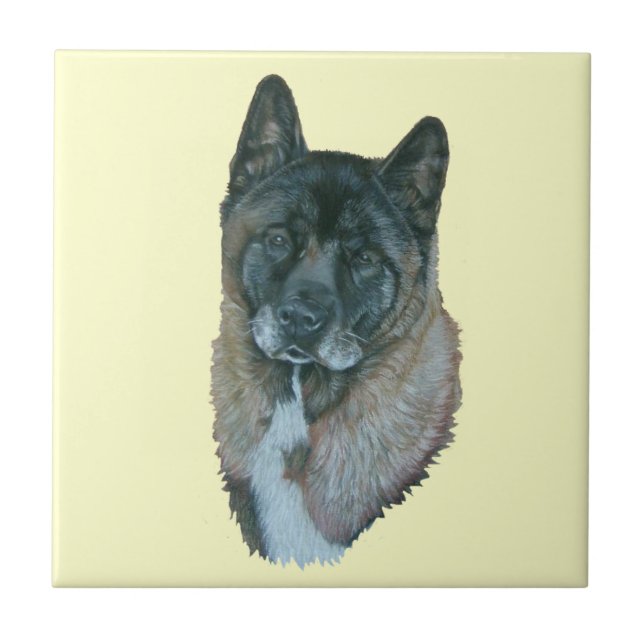 Cerâmica Azulejo de retrato do cão akita, cara negra americ (Frente)