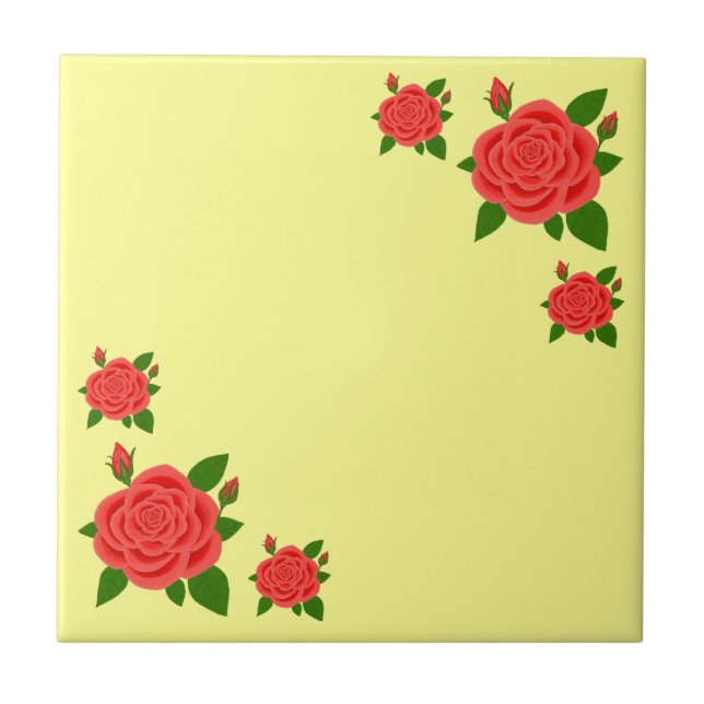 Cerâmica Azulejo de Rosa Vermelha Com Botões (Frente)