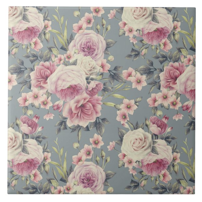 Cerâmica azulejo de rosas rosa (Frente)
