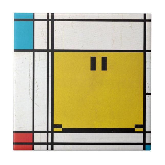 Cerâmica azulejo de rosto feliz de piet mondrian (Frente)