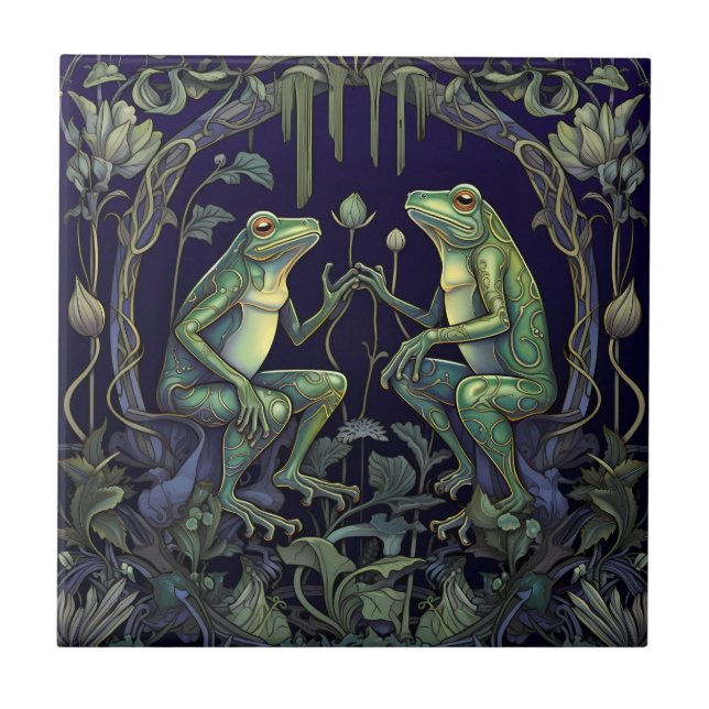 Cerâmica Azulejo de Sapos Art Nouveau (Coleção de pântanos) (Frente)