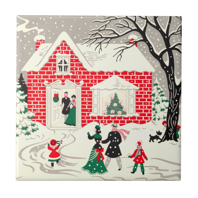 Cerâmica Azulejo de Saudações do Campo natais vintages (Frente)