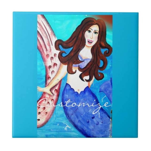 Cerâmica azulejo de sereia azul-brunette (Frente)