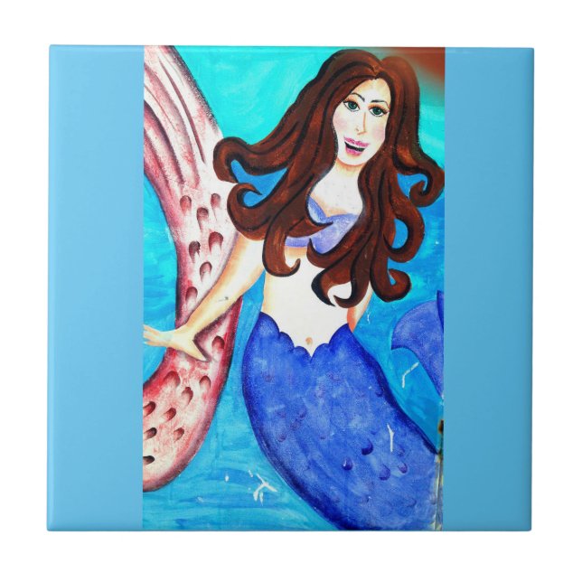 Cerâmica azulejo de sereia de brunette (Frente)