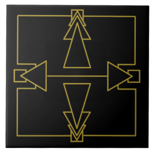 Cerâmica Azulejo de Seta Dupla na Art Deco Dourado e Preto