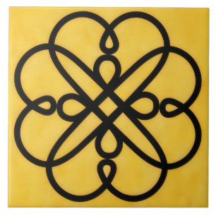Cerâmica Azulejo de Símbolo Estilo Celta Dourado e Preto