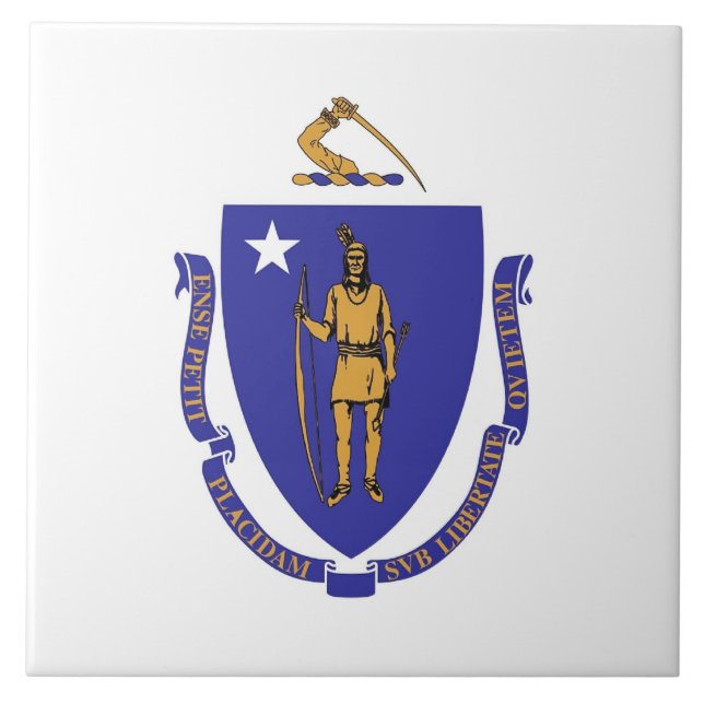 Cerâmica Azulejo de Sinalizador do Estado de Massachusetts (Frente)