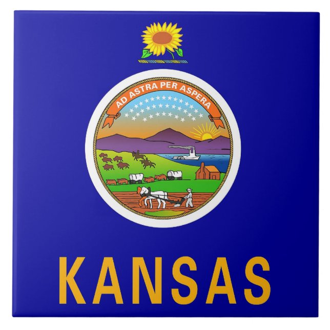 Cerâmica Azulejo de Sinalizador do Estado do Kansas (Frente)