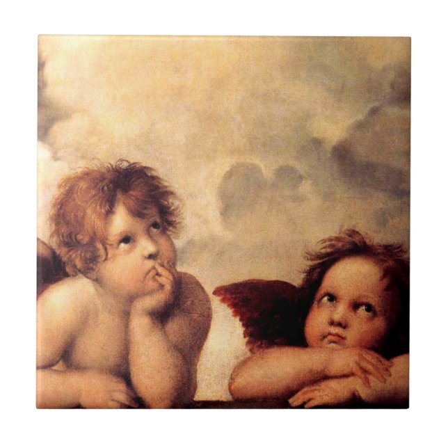 Cerâmica Azulejo de Sistine Madonna dos querubins de (Frente)