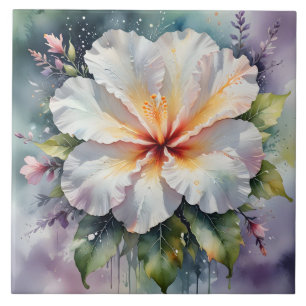 Cerâmica azulejo de sonho de hibisco branco