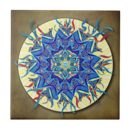 Cerâmica Azulejo de sorriso da mandala da lua azul