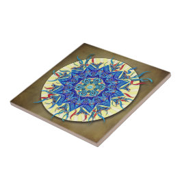 Cerâmica Azulejo de sorriso da mandala da lua azul