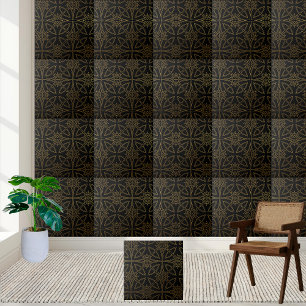 Cerâmica Azulejo de Starburst Geométrico - Padrão Preto e D