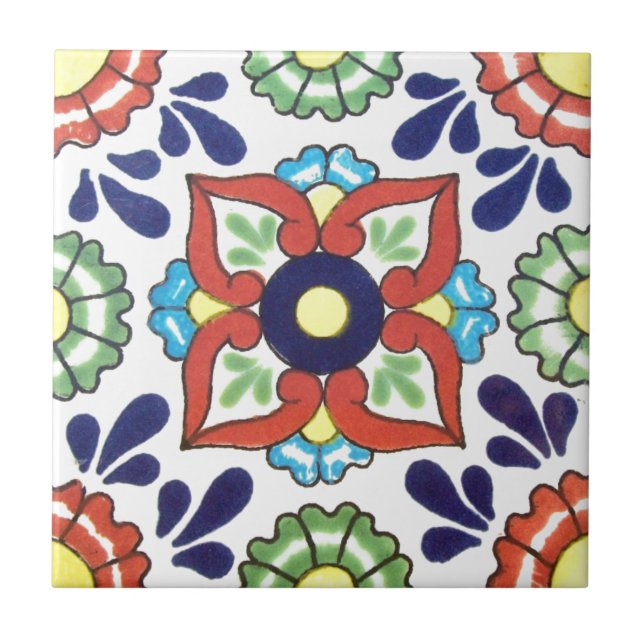 Cerâmica Azulejo de Talavera do mexicano (vermelho, verde, (Frente)