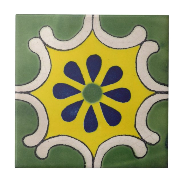Cerâmica Azulejo de Talavera no verde & no amarelo (Frente)
