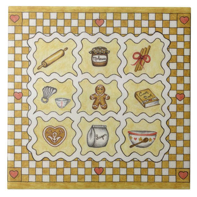 Cerâmica Azulejo de Trivet da Cozinha Gingerbird (Frente)