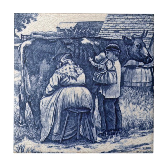 Cerâmica Azulejo De Vaca Da Família De Fazendas WmWise Mint (Frente)