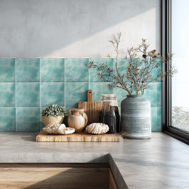 Cerâmica Azulejo de Vidro Azul Teal Costeiro em Aquarela