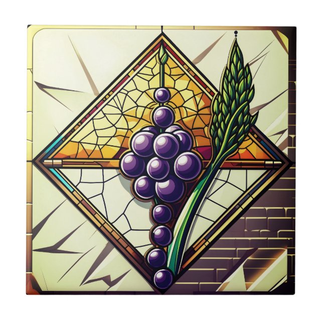 Cerâmica Azulejo de Vidro Cerâmico com Uvas e Trigo (Frente)