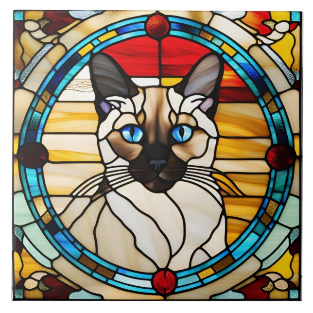 Cerâmica Azulejo de Vidro Mantido de Gato Siamês (Frente)