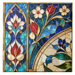 Cerâmica Azulejo de Vidro Pintado Damasceno e Tulipa Otoman