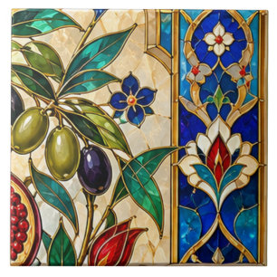 Cerâmica Azulejo de Vidro Pintado Damasco e Otomano Oliva e